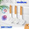 imageHolikme 3 Pack Dish Brush Set with Bamboo Handle Kitchen Brushes for Cleaning Pot Sink and Stove Skillet Scrubber with Tough Bristles for Cast Iron Grill Pan Yellow White BlackBlanco