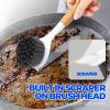 imageHolikme 3 Pack Dish Brush Set with Bamboo Handle Kitchen Brushes for Cleaning Pot Sink and Stove Skillet Scrubber with Tough Bristles for Cast Iron Grill Pan Yellow White BlackDark Gray