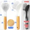 imageHolikme 3 Pack Dish Brush Set with Bamboo Handle Kitchen Brushes for Cleaning Pot Sink and Stove Skillet Scrubber with Tough Bristles for Cast Iron Grill Pan Yellow White BlackBlanco