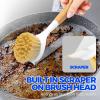 imageHolikme 3 Pack Dish Brush Set with Bamboo Handle Kitchen Brushes for Cleaning Pot Sink and Stove Skillet Scrubber with Tough Bristles for Cast Iron Grill Pan Yellow White BlackYellow