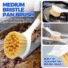 imageHolikme 3 Pack Dish Brush Set with Bamboo Handle Kitchen Brushes for Cleaning Pot Sink and Stove Skillet Scrubber with Tough Bristles for Cast Iron Grill Pan Yellow White BlackWhite