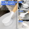 imageHolikme 3 Pack Dish Brush Set with Bamboo Handle Kitchen Brushes for Cleaning Pot Sink and Stove Skillet Scrubber with Tough Bristles for Cast Iron Grill Pan Yellow White BlackWhite