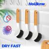 imageHolikme 3 Pack Dish Brush Set with Bamboo Handle Kitchen Brushes for Cleaning Pot Sink and Stove Skillet Scrubber with Tough Bristles for Cast Iron Grill Pan Yellow White BlackDark Gray