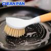imageHolikme 3 Pack Dish Brush Set with Bamboo Handle Kitchen Brushes for Cleaning Pot Sink and Stove Skillet Scrubber with Tough Bristles for Cast Iron Grill Pan Yellow White BlackYellow