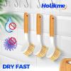 imageHolikme 3 Pack Dish Brush Set with Bamboo Handle Kitchen Brushes for Cleaning Pot Sink and Stove Skillet Scrubber with Tough Bristles for Cast Iron Grill Pan Yellow White BlackYellow