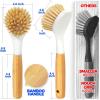 imageHolikme 3 Pack Dish Brush Set with Bamboo Handle Kitchen Brushes for Cleaning Pot Sink and Stove Skillet Scrubber with Tough Bristles for Cast Iron Grill Pan Yellow White BlackWhite