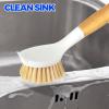 imageHolikme 3 Pack Dish Brush Set with Bamboo Handle Kitchen Brushes for Cleaning Pot Sink and Stove Skillet Scrubber with Tough Bristles for Cast Iron Grill Pan Yellow White BlackYellow