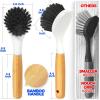 imageHolikme 3 Pack Dish Brush Set with Bamboo Handle Kitchen Brushes for Cleaning Pot Sink and Stove Skillet Scrubber with Tough Bristles for Cast Iron Grill Pan Yellow White BlackDark Gray