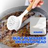 imageHolikme 3 Pack Dish Brush Set with Bamboo Handle Kitchen Brushes for Cleaning Pot Sink and Stove Skillet Scrubber with Tough Bristles for Cast Iron Grill Pan Yellow White BlackBlanco