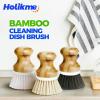 imageHolikme 3 Pack Dish Brushes Palm Brush Dish Scrubber Bamboo Round Natural Scrub Brush Cleaning Kit for Cleaning Saucepans Pots Pans and Vegetables White ampamp Yellow ampamp Black