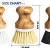 imageHolikme 3 Pack Dish Brushes Palm Brush Dish Scrubber Bamboo Round Natural Scrub Brush Cleaning Kit for Cleaning Saucepans Pots Pans and Vegetables White ampamp Yellow ampamp Black