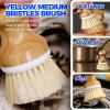 imageHolikme 3 Pack Dish Brushes Palm Brush Dish Scrubber Bamboo Round Natural Scrub Brush Cleaning Kit for Cleaning Saucepans Pots Pans and Vegetables White ampamp Yellow ampamp Black