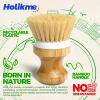 imageHolikme 3 Pack Dish Brushes Palm Brush Dish Scrubber Bamboo Round Natural Scrub Brush Cleaning Kit for Cleaning Saucepans Pots Pans and Vegetables White ampamp Yellow ampamp Black