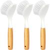 imageHolikme 3 Pack Dish Brush Set with Bamboo Handle Kitchen Brushes for Cleaning Pot Sink and Stove Skillet Scrubber with Tough Bristles for Cast Iron Grill Pan Yellow White BlackBlanco