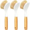 imageHolikme 3 Pack Dish Brush Set with Bamboo Handle Kitchen Brushes for Cleaning Pot Sink and Stove Skillet Scrubber with Tough Bristles for Cast Iron Grill Pan Yellow White BlackYellow