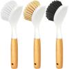 imageHolikme 3 Pack Dish Brush Set with Bamboo Handle Kitchen Brushes for Cleaning Pot Sink and Stove Skillet Scrubber with Tough Bristles for Cast Iron Grill Pan Yellow White BlackWhite