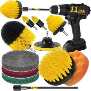 imageHolikme 11 Piece Drill Brush Attachment Set Scouring Pads Power Scrubber Brush Scrub Pads for Bathroom Surfaces Floor Tub Shower Grout Tile CornersCleaning Brush
