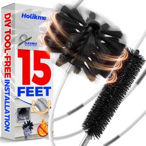 imageHolikme 15 Feet Dryer Vent Cleaner Kit Lint Remover Extends Up to 15 Feet Synthetic Brush Head Use with or Without a Power Drill15 Foot Pack of 1