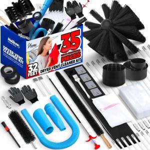 imageHolikme 20 Pieces Dryer Vent Cleaner Kit Include 30Feet Dryer Vent Cleaning Brush Dryer Lint Vacuum Attachment Lint Brush ampamp Dryer Adapters Blue32feet