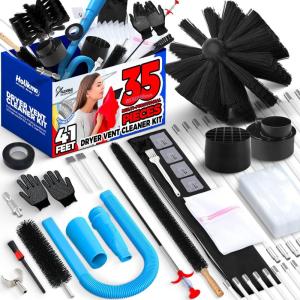imageHolikme 20 Pieces Dryer Vent Cleaner Kit Include 30Feet Dryer Vent Cleaning Brush Dryer Lint Vacuum Attachment Lint Brush ampamp Dryer Adapters Blue41feet