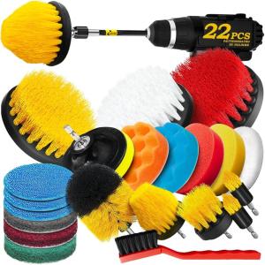 imageHolikme 22Pack Drill Brush Attachments SetScrub Pads ampamp Sponge Buffing PadsPower Scrubber BrushCar Polishing Pad KitWax Applicator PadCar Cleaning KitMasonry BrushesCleaning SuppliesYellow