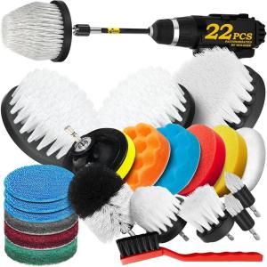 imageHolikme 22Pack Drill Brush Attachments SetScrub Pads ampamp Sponge Buffing PadsPower Scrubber BrushCar Polishing Pad KitWax Applicator PadCar Cleaning KitMasonry BrushesCleaning SuppliesWhite