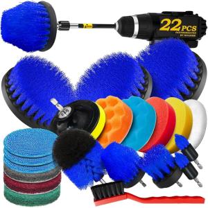imageHolikme 22Pack Drill Brush Attachments SetScrub Pads ampamp Sponge Buffing PadsPower Scrubber BrushCar Polishing Pad KitWax Applicator PadCar Cleaning KitMasonry BrushesCleaning SuppliesBlue