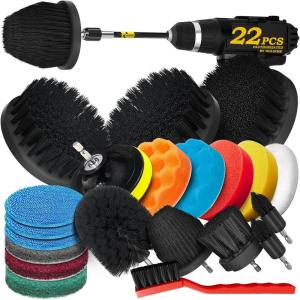 imageHolikme 22Pack Drill Brush Attachments SetScrub Pads ampamp Sponge Buffing PadsPower Scrubber BrushCar Polishing Pad KitWax Applicator PadCar Cleaning KitMasonry BrushesCleaning SuppliesBlack