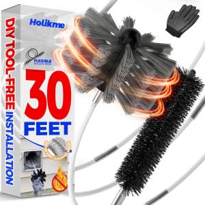 imageHolikme 30 Feet Dryer Vent Cleaner Kit Flexible Lint Brush with Drill Attachment Fireplace Chimney Brushes Extends Up to 30 Feet for Easy Cleaning Use with or Without a Power DrillGray