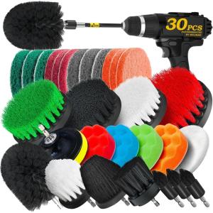 imageHolikme 30Pack Drill Brush Attachments SetScrub Pads ampamp Sponge Power Scrubber Brush with Extend Long Attachment All Purpose Clean for Grout Tiles Sinks Car Polishing PadsBlack