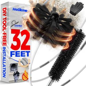 imageHolikme 32 Feet Dryer Vent Cleaner Kit Lint RemoverFireplace Chimney Brushes Extends Up to 32 Feet Synthetic Brush Head Use with or Without a Power Drill32eet