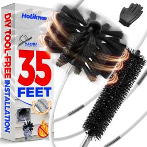 imageHolikme 35 Feet Dryer Vent Cleaner Kit Flexible Lint Brush with Drill Attachment Fireplace Chimney Brushes for Easy Cleaning Use with or Without a Power Drill35feet