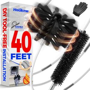 imageHolikme 40 Feet Dryer Vent Cleaner Kit Flexible Lint Brush with Drill Attachment Extends Up to 40 Feet for Easy Cleaning Synthetic Brush Head Use with or Without a Power Drill40feet