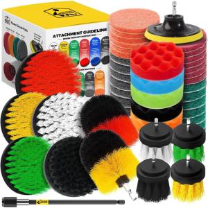 imageHolikme 45 Piece Drill Brush Attachment Set Scrub Pads Scouring Pads Power Scrubber Brush with Extend Long Attachment All Purpose Clean for Car DetailingGrout Tiles Bathroom Kitchen