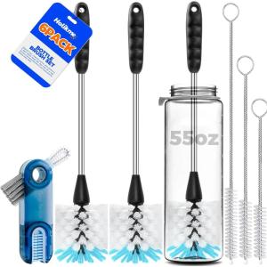 imageHolikme 6 Pack Bottle Brush Set 14quot Long Handle Stainless Steel Bottle Cleaner Brush 3 Straw Brushes 3in1 Bottle Cleaning Brush for Water Bottle Antistatic Lab Brushes Straws BlackBluewhite