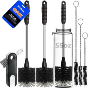 imageHolikme 6 Pack Bottle Brush Set 14quot Long Handle Stainless Steel Bottle Cleaner Brush 3 Straw Brushes 3in1 Bottle Cleaning Brush for Water Bottle Antistatic Lab Brushes Straws BlackBlack