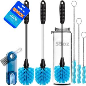 imageHolikme 6 Pack Bottle Brush Set 14quot Long Handle Stainless Steel Bottle Cleaner Brush 3 Straw Brushes 3in1 Bottle Cleaning Brush for Water Bottle Antistatic Lab Brushes Straws BlackBlue