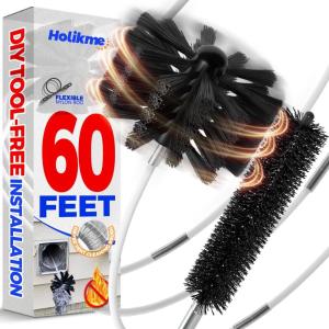 imageHolikme 60 Feet Dryer Vent Cleaner KitLint Remover Flexible Brush and Drill Attachment Extends Up to 60Feet 2 Synthetic Brush Head Use with or Without a Power Drill60feet