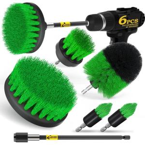 imageHolikme 6Pack Drill Brush Power Scrubber Cleaning Brush Extended Long Attachment Set All Purpose Drill Scrub Brushes Kit for Grout Floor Tub Shower Tile Bathroom and Kitchen SurfaceYellowGreen