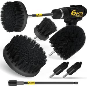 imageHolikme 6Pack Drill Brush Power Scrubber Cleaning Brush Extended Long Attachment Set All Purpose Drill Scrub Brushes Kit for Grout Floor Tub Shower Tile Bathroom and Kitchen SurfaceYellowBlack