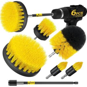 imageHolikme 6Pack Drill Brush Power Scrubber Cleaning Brush Extended Long Attachment Set All Purpose Drill Scrub Brushes Kit for Grout Floor Tub Shower Tile Bathroom and Kitchen SurfaceYellowYellow