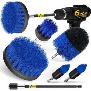 imageHolikme 6Pack Drill Brush Power Scrubber Cleaning Brush Extended Long Attachment Set All Purpose Drill Scrub Brushes Kit for Grout Floor Tub Shower Tile Bathroom and Kitchen SurfaceYellowBlue