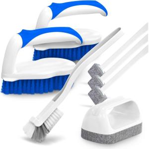 imageHolikme 7 Pack Deep Cleaning Brush Set Scrub Pads with Scraper Tip for Pool Walls Bathroom Grout Floor Tub Shower and Kitchen Surface GreenBlue