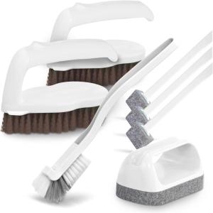 imageHolikme 7 Pack Deep Cleaning Brush Set Scrub Pads with Scraper Tip for Pool Walls Bathroom Grout Floor Tub Shower and Kitchen Surface GreenBrown