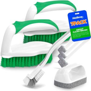imageHolikme 7 Pack Deep Cleaning Brush Set Scrub Pads with Scraper Tip for Pool Walls Bathroom Grout Floor Tub Shower and Kitchen Surface GreenGreen