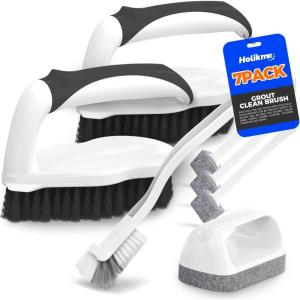 imageHolikme 7 Pack Deep Cleaning Brush Set Scrub Pads with Scraper Tip for Pool Walls Bathroom Grout Floor Tub Shower and Kitchen Surface GreenNegro