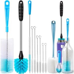 imageHolikme Bottle Brush Tube Cleaning Lab Set with Long Handle Cup Cleaner for Washing Narrow Neck Beer Wine Decanter Pipes Lids Sinks Cap Covers WhiteAzul