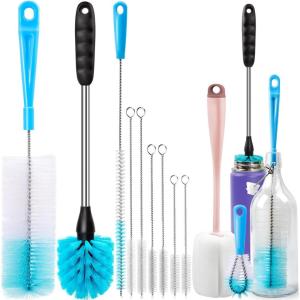 imageHolikme Bottle Brush Tube Cleaning Lab Set with Long Handle Cup Cleaner for Washing Narrow Neck Beer Wine Decanter Pipes Lids Sinks Cap Covers WhitePink