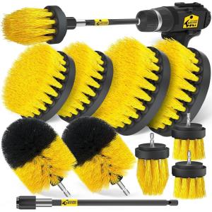 imageHolikme Drill Brush Attachments Set Power Scrubber Brush with Extend Long Attachment All Purpose Clean for Grout Tiles Sinks Bathtub Bathroom Kitchen