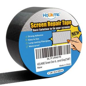 imageHolikme Window Screen Repair Tape Door Window Fly Lanai Screen Repair kit Patch Tape Strong Adhesive Long Lasting Fiberglass Covering Wire Mesh Repair Tape Seal for Repair Holes Tears 2quotW80quotL GreyBlack